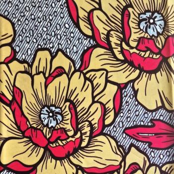 Afrikanischer Wax Print Stoff Baumwolle RED BEIGE FLOWERS